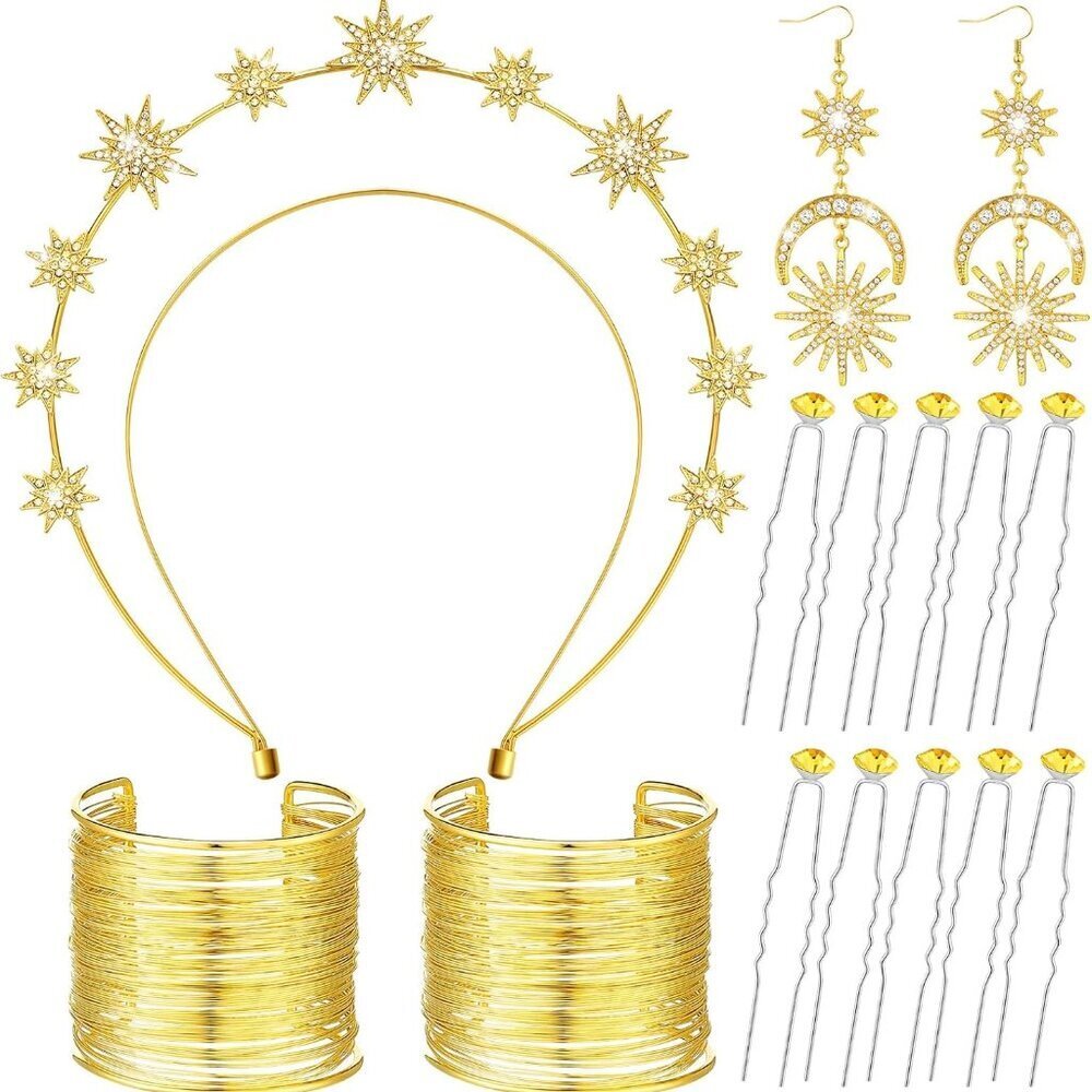 Greek Goddess Costume Accessories Women Set Crown Earrings Bracelets Hair Pins